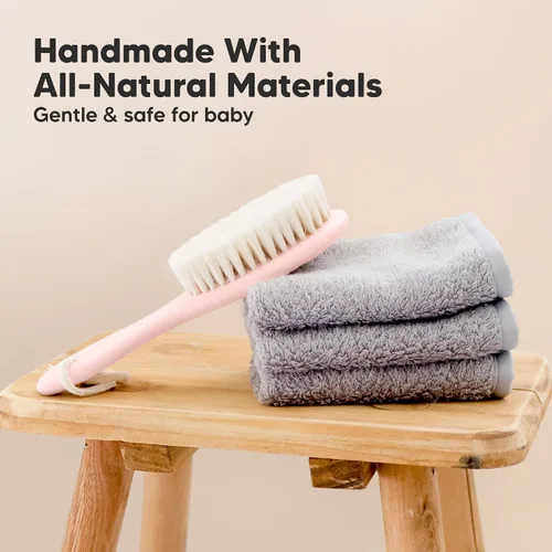 Miniatura 4 de Cepillo de madera para cabello de bebé para niñas y niños, cepillo para cuna, peine de bebé recién nacido, peine de cerdas de cabra suaves para Rubor