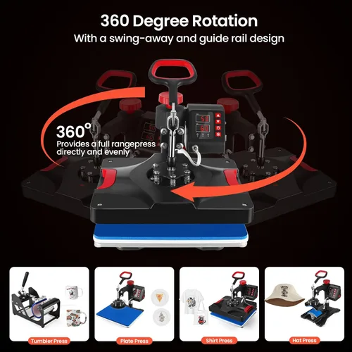 Miniatura 4 de Máquina de prensa de calor de 12 x 15 pulgadas, máquina de sublimación de prensa de calor 8 en 1, rotación de 360°, máquina de impresión de camisas