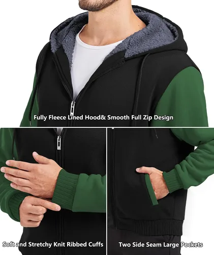 Miniatura 63 de GEEK LIGHTING Sudadera con capucha y cremallera para hombre, forro polar, chaqueta gruesa con capucha para invierno, cálida sudadera atlética