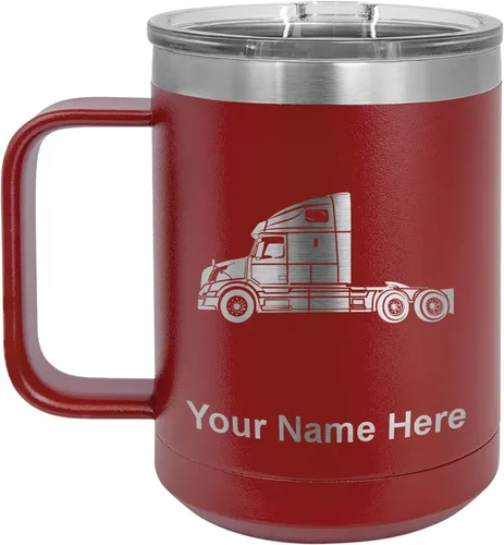 Miniatura 28 de LaserGram Taza de café aislada al vacío de 15 onzas, cabina de camión, grabado personalizado incluido (negro)