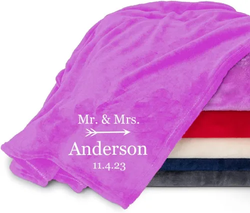 Miniatura 11 de Manta personalizada para parejas con nombre y fecha de aniversario, súper suave y acogedora, manta personalizada de Mr. y Mrs. para parejas, regalos