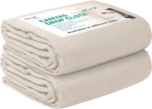 Paño de lona para pintar de 4 x 5 pies, paquete de 2 a 8 onzas, lienzos de lona multiusos para protección de suelos y muebles, tela de algodón