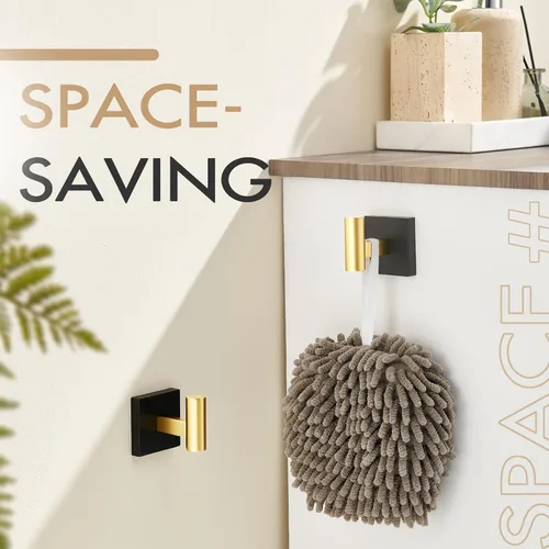 Miniatura 8 de KOKOSIRI Ganchos para batas de baño, ganchos para toallas, ganchos montados en la pared, accesorios de baño, paquete de 2 unidades, color negro