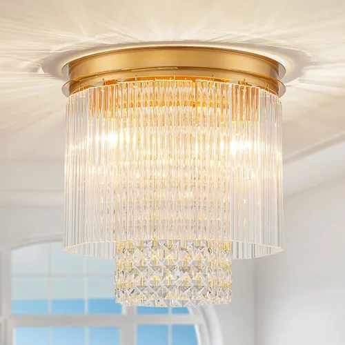 LumFurn D12inch Modern Crystal Ceiling Light, 3-Light Chic Flushmount Close to Ceiling Light Fixture for Kitchen, Hallway & Bedroom, D12 x H12in,