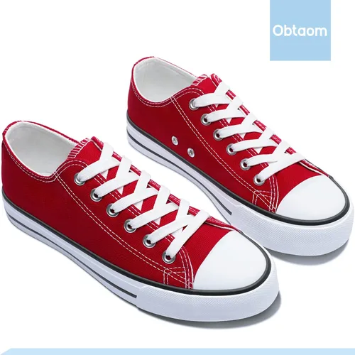 Miniatura 9 de Obtaom - Tenis de lona modernos con diseño de caña baja y de calce fácil para mujeres