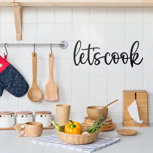 Miniatura 4 de AWISBI Metal Let's Cook Sign, Rustic Cutout Eat Signs, Farmhouse Wall Sign, Kitchen Wall Decor for Kitchen Dining Room Living Room Home Cafe Bar