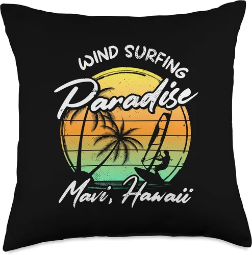 Windsurfing Paradise Maui Hawaii Windsurf Gift Paradise Maui Hawaii | Sailboard Windsurf Throw Pillow, 18x18, Multicolor