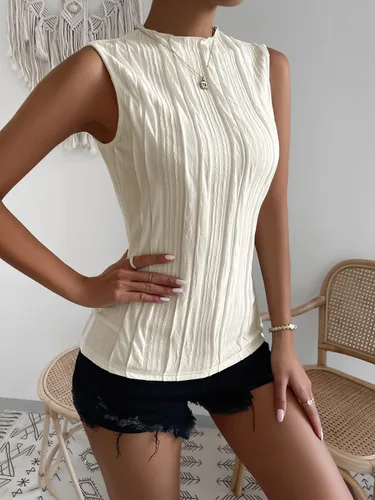 Miniatura 5 de Verdusa Camiseta sin mangas con cuello alto falso y textura para mujer