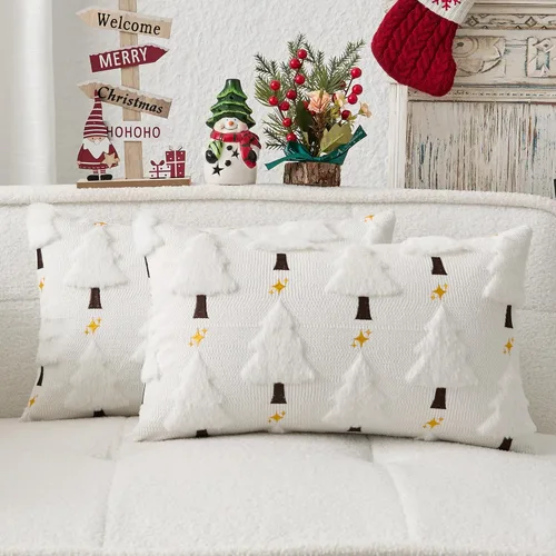 Miniatura 55 de Kevin Textile - Fundas de almohada con diseño de árbol de Navidad de 16 x 16 pulgadas, juego de 2, bordado de lujo, felpa suave, piel sintética
