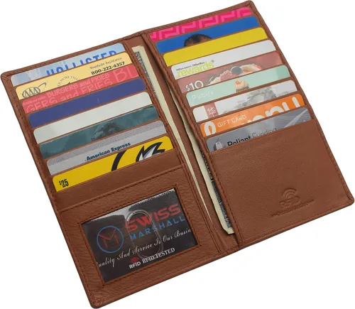 Miniatura 5 de RFID bloqueo doble cuero genuino tarjeta de crédito titular de identificación cartera larga, CN Bronceado, Bifold
