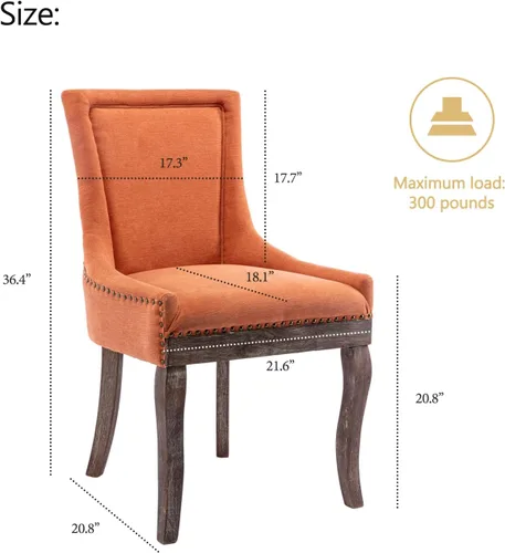 Miniatura 2 de Juego de 2 sillas de comedor tapizadas, sillas de comedor de granja con patas de madera maciza, ribete de cabeza de clavo, silla de comedor copetuda