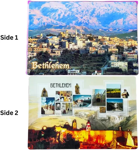 Miniatura 4 de Manteles individuales religiosos de doble cara, juego de 4 manteles individuales de plástico para mesa de comedor con fotos de Belén, Tierra Santa