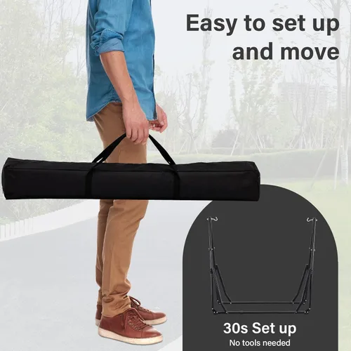 Miniatura 7 de GDY Silla hamaca con soporte, capacidad de 550 libras, fácil de instalar, con bolsa de transporte, portátil para viajes/mochileros/playa/patio Negro