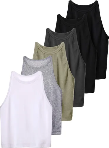 Miniatura 7 de 6 piezas de camisetas cortas básicas para mujer, sin mangas, espalda cruzada deportiva, para uso diario