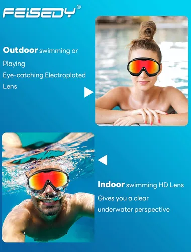 Miniatura 4 de FEISEDY Gafas de natación sin fugas, antivaho para piscina, para adultos, hombres, mujeres, jóvenes, visión clara de 180°, UV400 B2389