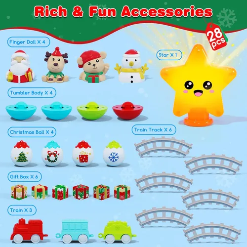 Miniatura 7 de Mi Primer Árbol de Navidad para Niños Pequeños, Juguete Decorativo Montessori Musical con Luces y Adornos, Mini Juego de Tren, Juguetes Roly Poly