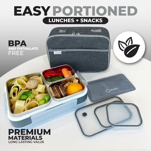 Miniatura 2 de Juego de Lonchera Bento de Acero Inoxidable para Adultos, Niños - Bolsa Aislante y Paquete de Hielo - Compartimento de Metal a Prueba de Fugas