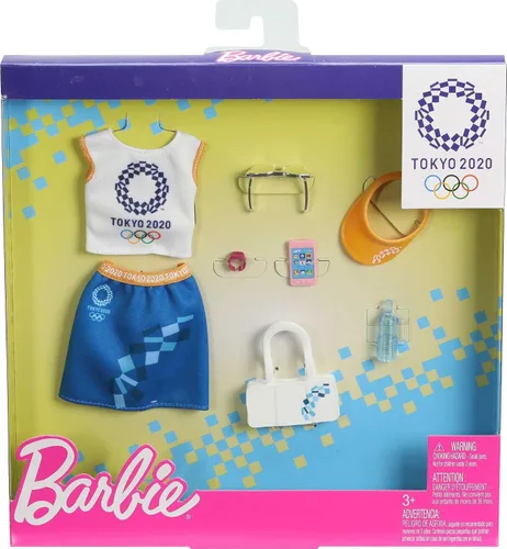 Miniatura 2 de Barbie Paquete de ropa de muñeca inspirada en los Juegos Olímpicos de Tokio 2020, juego coleccionable incluye camiseta deportiva con logotipo, falda
