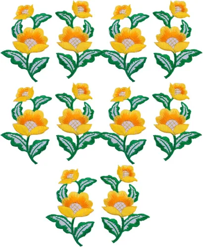 5 pares de flores florales para planchar con parche bordado de vid verde para cuello, vestido, zapatos, jeans, accesorios de costura (amarillo)
