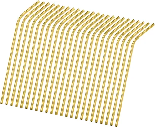Paquete de 50 pajitas de metal reutilizables. Pajitas de acero inoxidable de color dorado ultra largas de 10.5 pulgadas a granel para venta al por