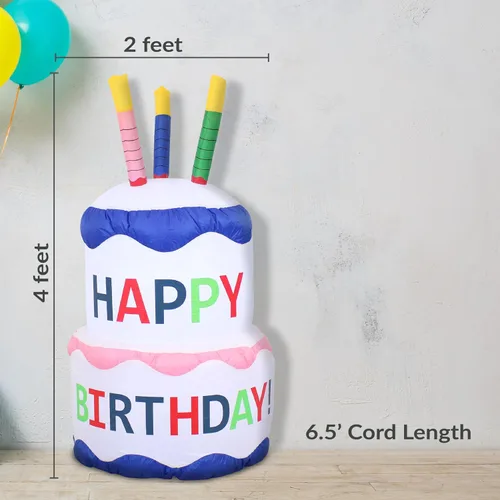 Miniatura 5 de Sunnydaze Decoración inflable de pastel de cumpleaños de 4 pies, ventilador y luces LED