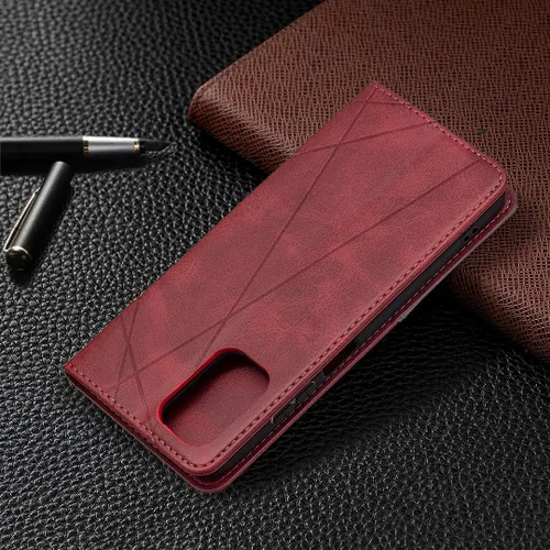 Miniatura 7 de Funda con tapa para Xiaomi Redmi Note 10 4G/Note 10S, Rhombus Patrón Premium Cartera de cuero Kickstand Cubierta de cierre magnético Rojo
