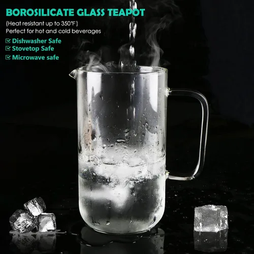 Miniatura 2 de Aquach Tetera de vidrio de 51 onzas con infusor extraíble de acero inoxidable, apta para estufa y lavavajillas, ideal para preparar té suelto