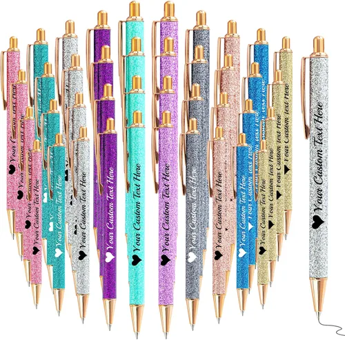 Miniatura 54 de Bolígrafos con purpurina personalizados con nombre, bolígrafos bonitos y bonitos personalizados, bolígrafos retráctiles de tinta negra, suministros