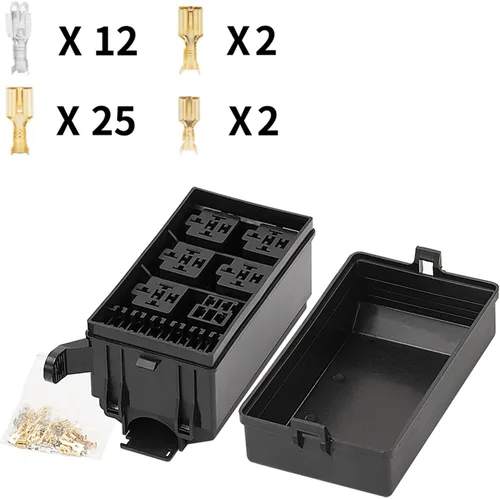 Miniatura 2 de NANZU Caja de relé de 12 ranuras, bloque de fusibles ATO ATC de 6 vías, relés de 6 vías con 41 pines metálicos para bahía de motor automotriz