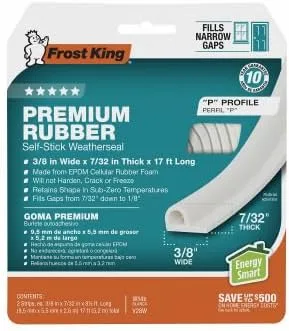 Miniatura 5 de Frost King EPDM Cinta autoadhesiva de goma, sección P, 3/8" W, 7/32" T, 17 pies de largo, blanco