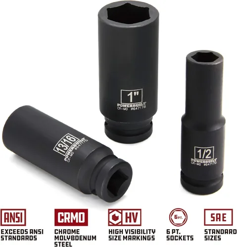 Miniatura 3 de Powerbuilt 647049 Juego de llaves de vaso de impacto profundo SAE de 6 Pt, 11 piezas, color negro