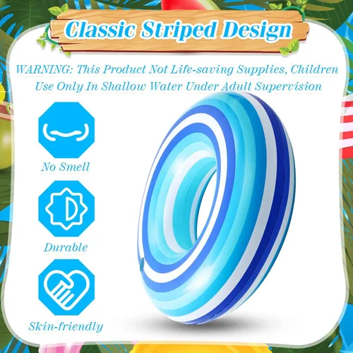 Miniatura 3 de Flotadores inflables gigantes de 50 pulgadas con diseño de rayas azules en forma de dona, flotadores de piscina para adultos, juguetes