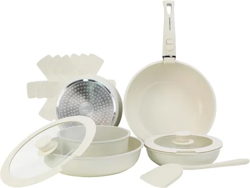 Juego de 11 piezas de ollas y sartenes, juego de utensilios de cocina con asas extraíbles, apto para lavavajillas y horno, juego de cocina