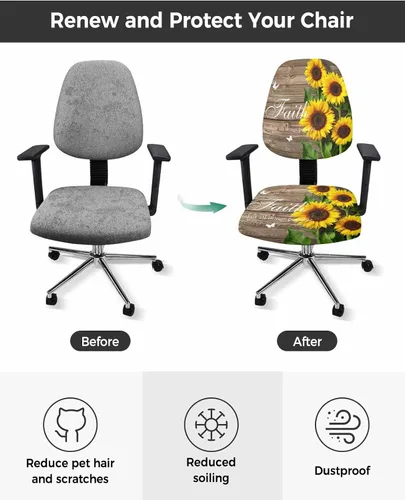 Miniatura 2 de Funda elástica para silla de oficina con diseño floral de granja, funda de asiento para silla de computadora, funda para respaldo, elástica