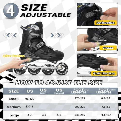 Miniatura 6 de MammyGol Patines en línea para niños y niñas jóvenes, patines ajustables de 4 tallas con ruedas intermitentes de PU, patines en línea agresivos