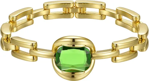 Miniatura 3 de EF ENFASHION Pulsera de eslabones de piedra de circonita verde, acero inoxidable, chapado en oro de 18 quilates, pulsera punk, para mujeres y niñas