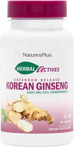 NaturesPlus Herbal Actives Ginseng coreano - 30 tabletas de liberación prolongada - Apoya la energía y la resistencia - Vegano, sin gluten - 30