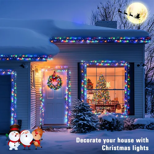 Miniatura 5 de JMEXSUSS 400 luces LED multicolor en racimo enchufables, luces de cadena navideñas de 20 pies para exteriores impermeables con control remoto, 8