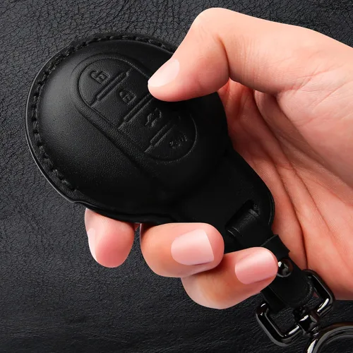 Miniatura 5 de Tukellen Compatible con BMW Mini - Funda de cuero para llavero compatible con BMW Mini Cooper F54, F55, F56, F57, F60, color negro