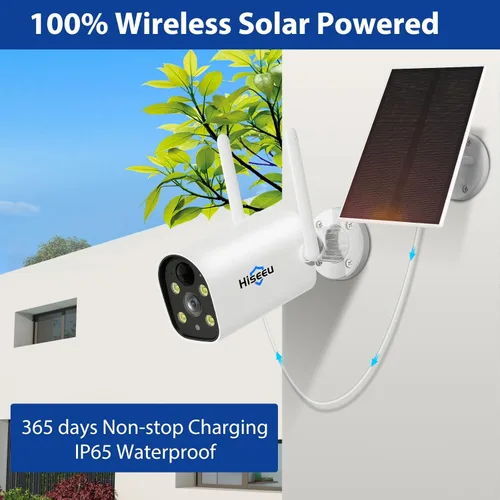Miniatura 6 de Hiseeu Cámara de seguridad con batería solar de 4MP inalámbrica de 2.5 K, audio de 2 vías recargable WiFi para exteriores, visión nocturna a