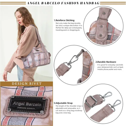 Miniatura 124 de Angel Barcelo - Bolsa de hombro amplia para mujer, diseño Hobo, cuero lavado