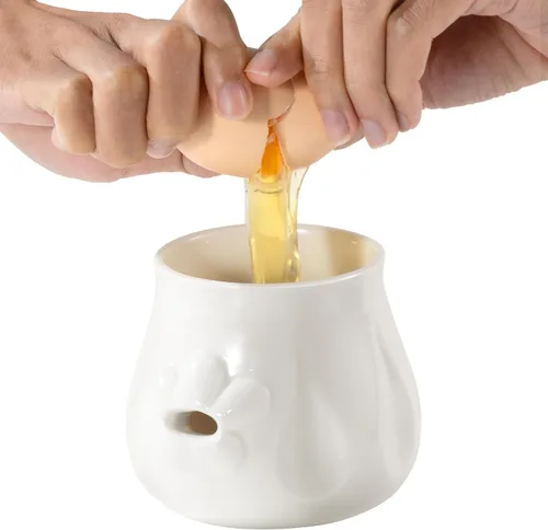Li&Zhao Separador de yema de huevo, cerámica lindo separador de huevos, separador blanco, práctico divisor de filtro de huevos pequeños para el