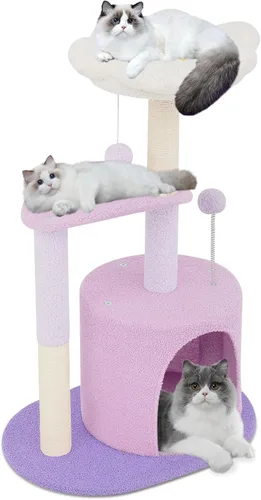 Miniatura 13 de Colección Athena - Pequeño Árbol para Gatos con Torre y Rascador, Árbol para Gatos Moderno y Bonito de 32 Pulgadas con Confortable Nido, Bola