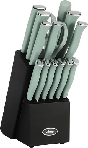 Miniatura 12 de Oster Langmore - Juego de 15 piezas de cuchillos de acero inoxidable con mangos negros – Juego completo de cuchillería de cocina en caja de Negro