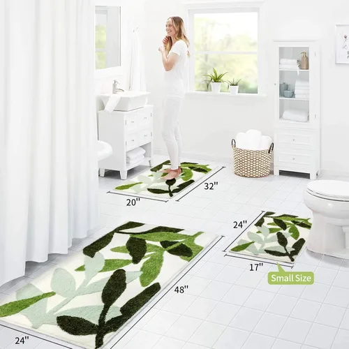 Miniatura 3 de Alfombras de baño verdes con diseño de hojas bonitas para baño, antideslizantes, decoración de baño, microfibra lavable, absorbente de agua, 32 x 20