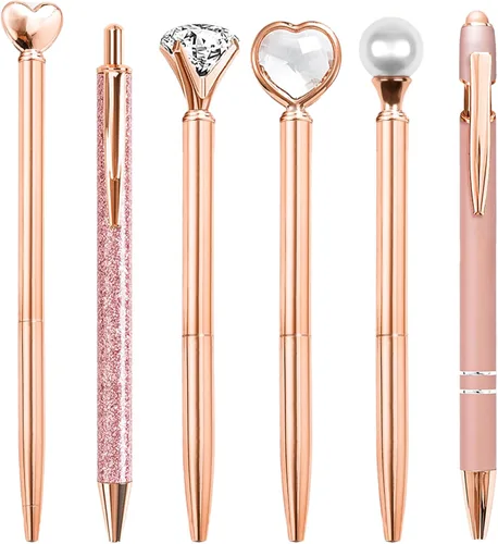 Miniatura 9 de YOXMJDB Bolígrafos elegantes para mujer, 6 piezas de bonitos bolígrafos azules de punta redonda, bolígrafo de tinta negra de 1.0 mm de punta media