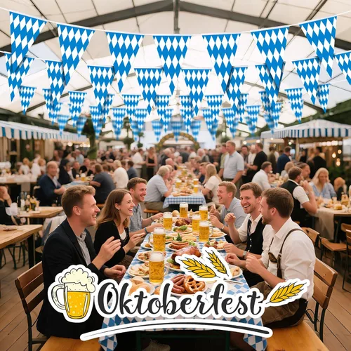 Miniatura 7 de Bandera de cuadros bávaros de Oktoberfest de 118 pies, banderín bávaro grande para Oktoberfests alemanes para decoración de fiestas temáticas