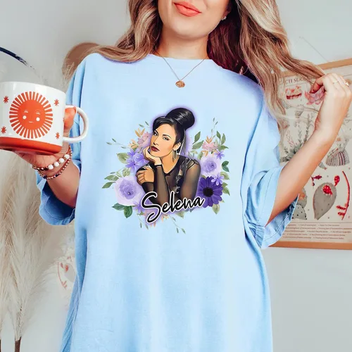 Miniatura 5 de Camiseta floral Selenas - Camiseta con texto en inglés "Anything for Selenas", camiseta musical de reina de tejano