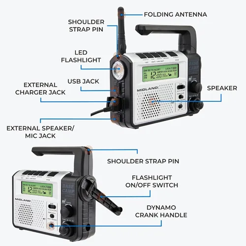 Miniatura 4 de Midland® - XT511 - Radio de emergencia - Radio de campamento base bidireccional de 22 canales con 5 opciones de alimentación, 121 códigos