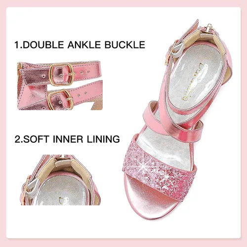 Miniatura 5 de Dufannie Zapatos de tacón alto para niñas de flores, zapatos de vestir con purpurina